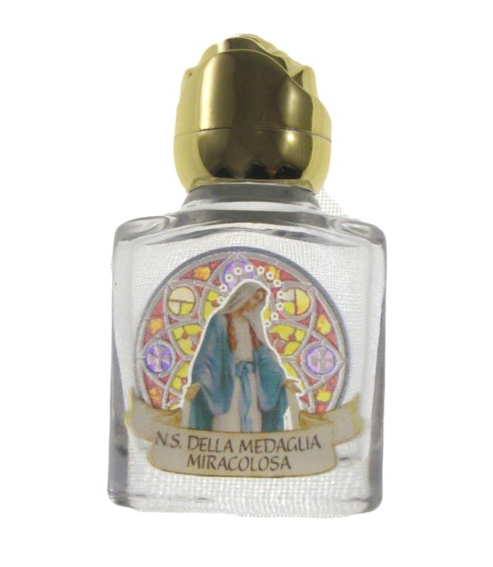 bottiglia per acqua benedetta vetro con immagine madonna miracolosa