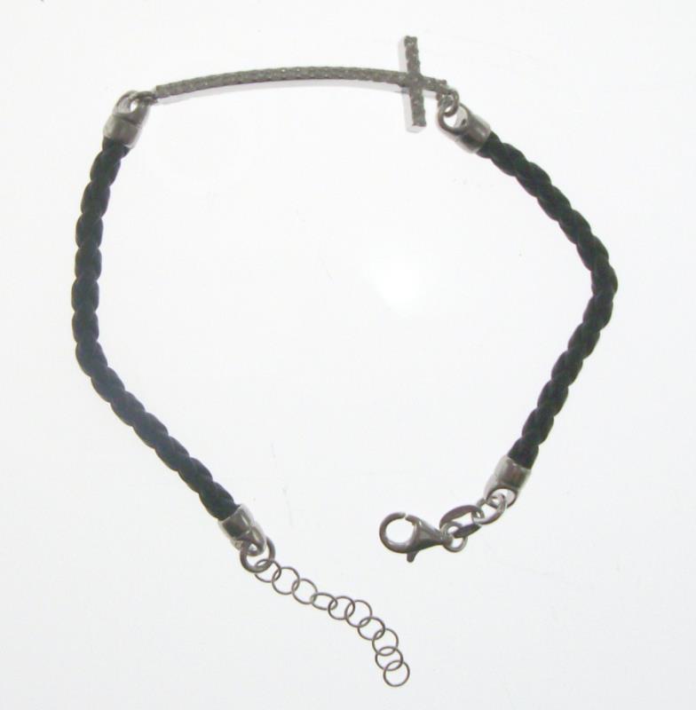 braccialetto con croce curva in argento nero
