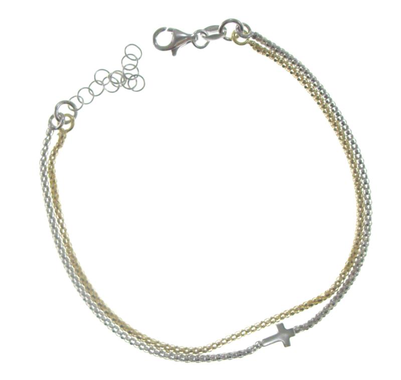 braccialetto in argento bicolore con croce
