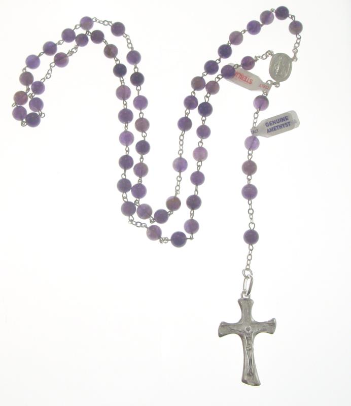 rosario in argento  con grani di pietra dura ametista