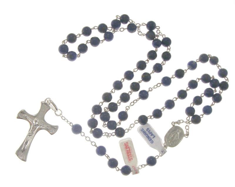 rosario in argento  con grani di pietra dura lapis