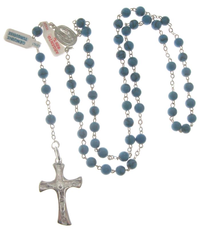 rosario in argento  con grani di pietra dura turchese