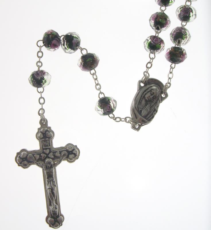 rosario in metallo grano decorato nero