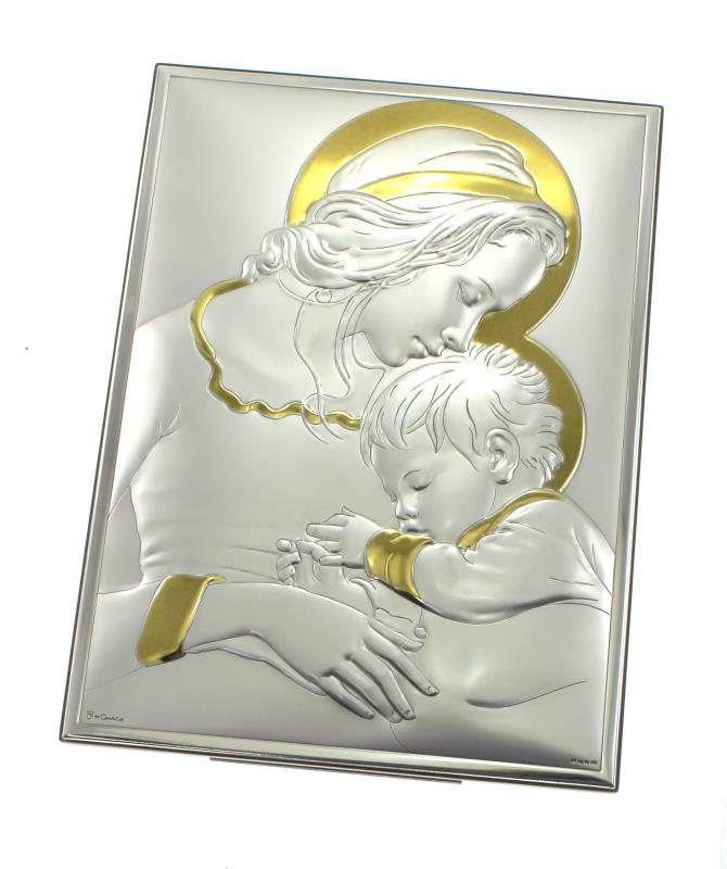 quadro madonna con bambino argento 19x26 cm