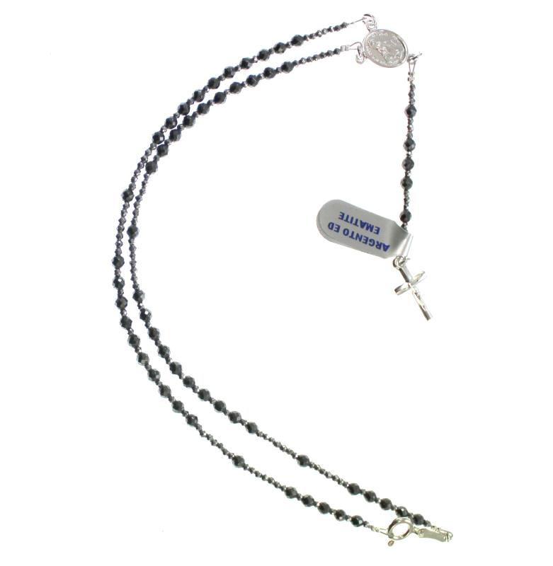 rosario in argento grani ematite mm 3