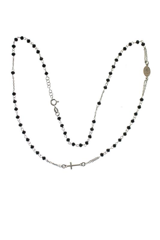 collana rosario in argento con apertura grani neri