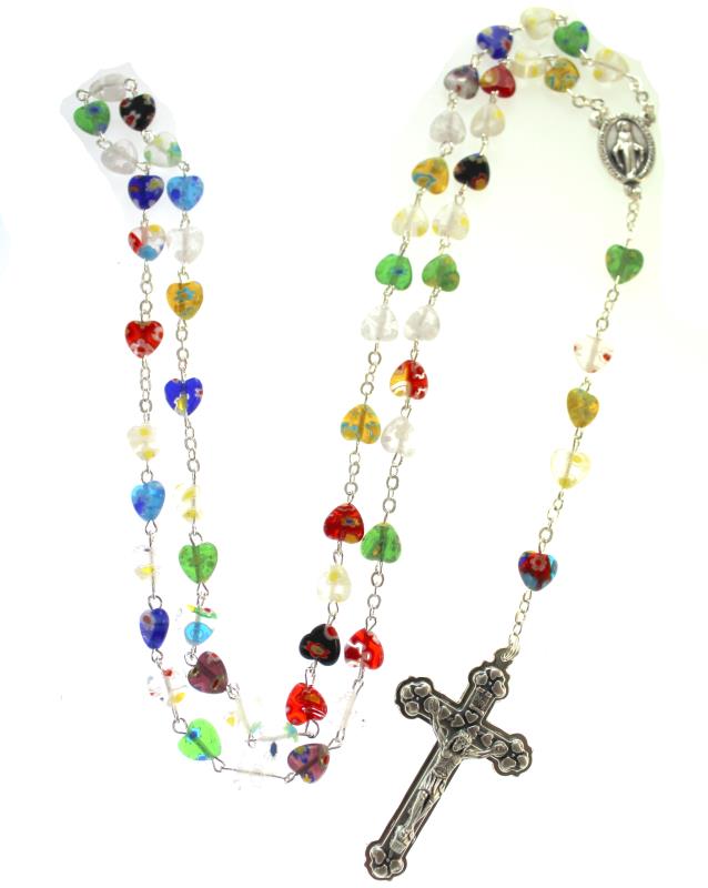 rosario cuori in vetro colorato