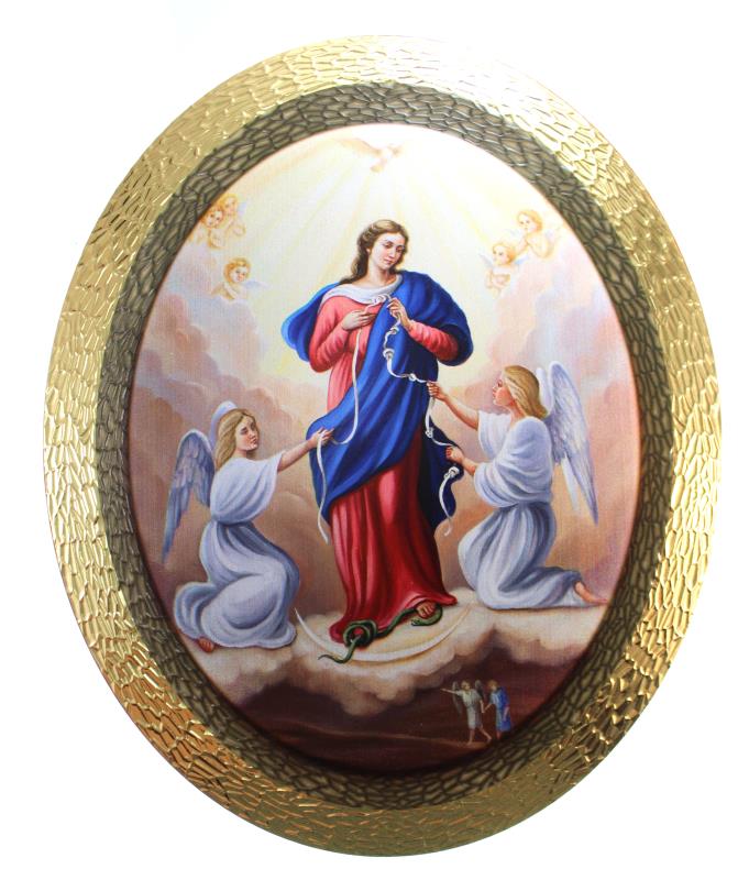 quadretto ovale con immagine religiosa cm 19x24 maria che scioglie i nodi