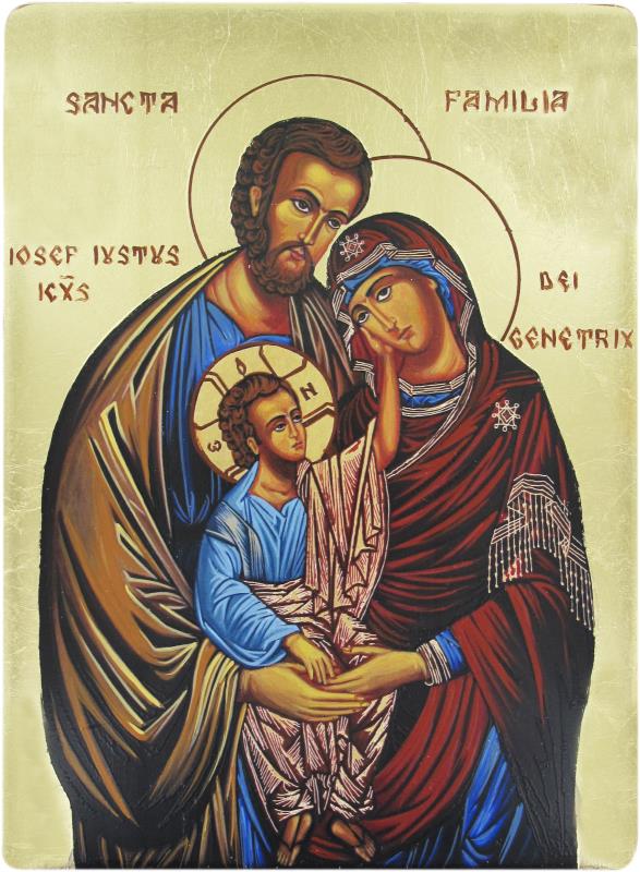 icona della sacra famiglia 16x19 cm dipinta a mano