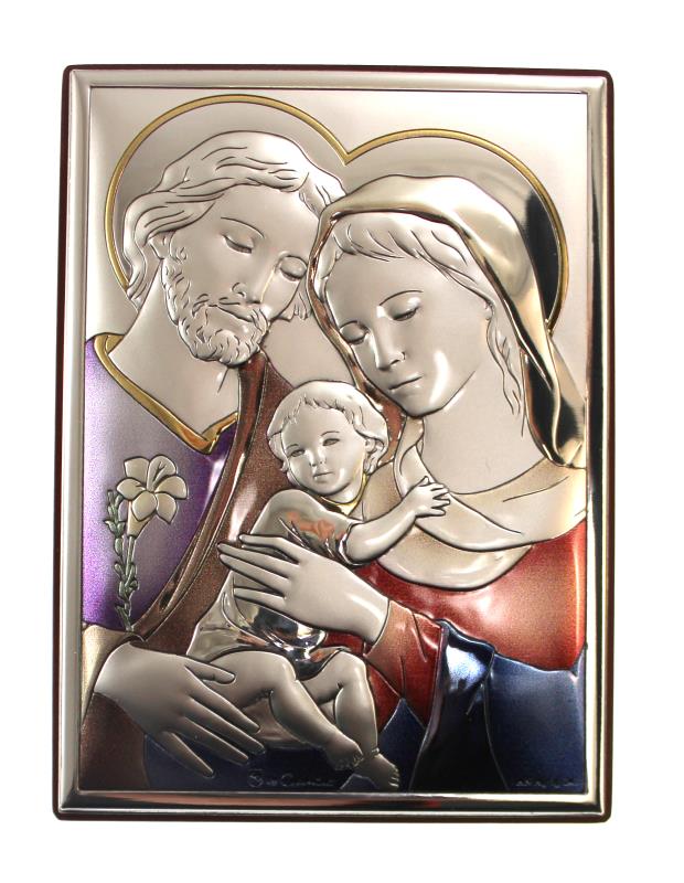 quadro sacra famiglia legno e argento cm 11x8