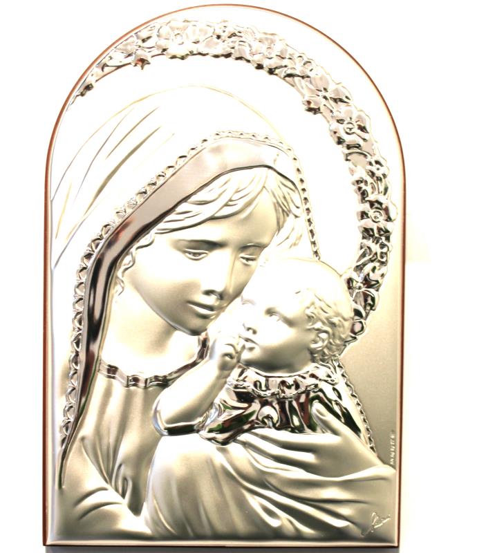 quadro madonna con bambino legno argento cm 18