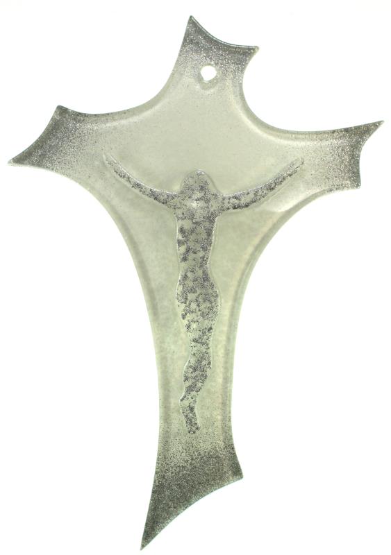crocifisso  vetro stilizzato moderno argento