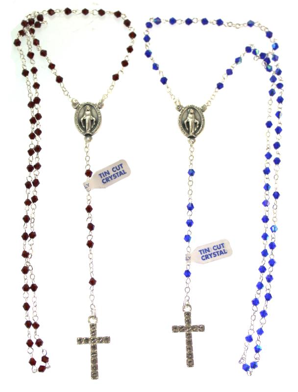 rosario cristallo con croce strass blu