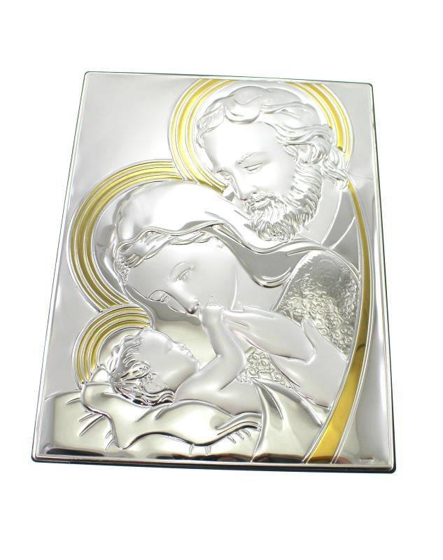 quadro sacra famiglia argento oro cm 15x20