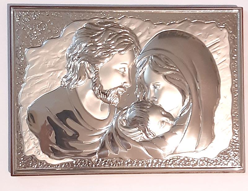 quadro sacra famiglia legno argento cm 15x20