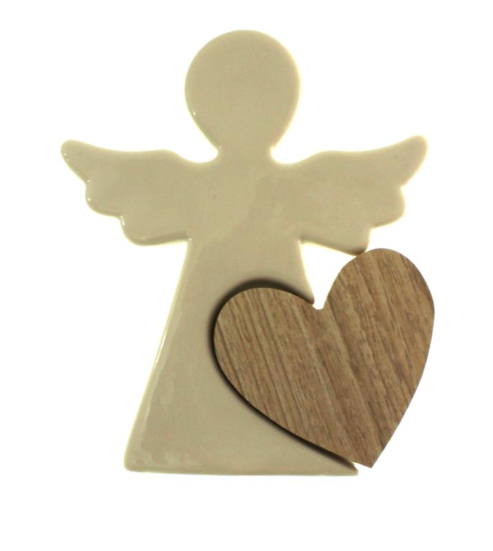 angioletto con cuore porcellana e legno cm 14