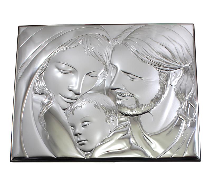 quadro sacra famiglia legno argento cm 32x47