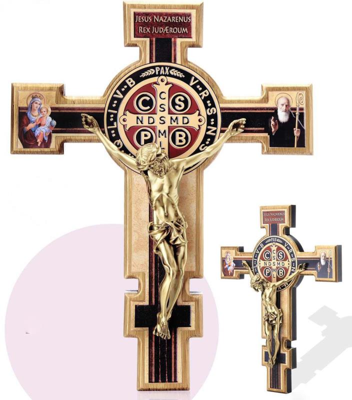 croce di san benedetto in legno e metallo cm 20