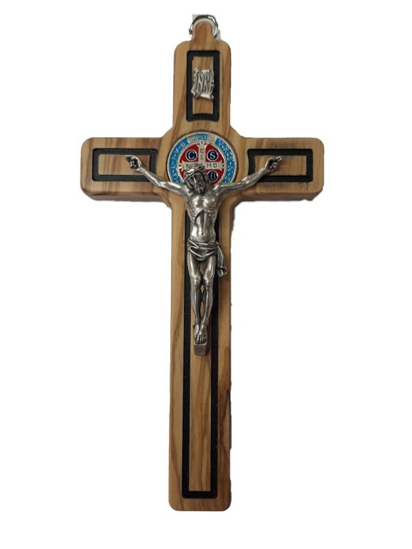crocifisso san benedetto legno chiaro cm 22