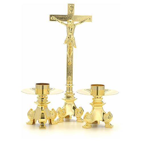 croce da altare dorata  cm 43 e coppia candelieri