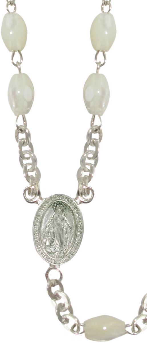 rosario in argento e vera madreperla con grani ovali da Ø 4 mm