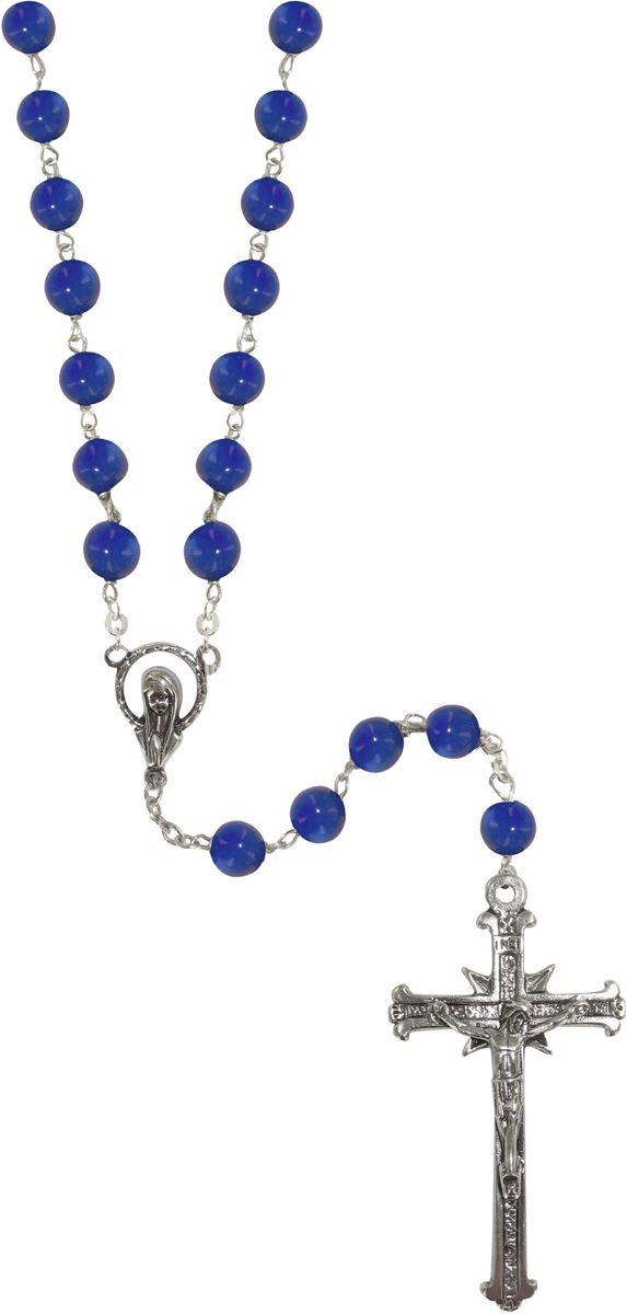 rosario in argento in agata blu con grani tondi mm 6