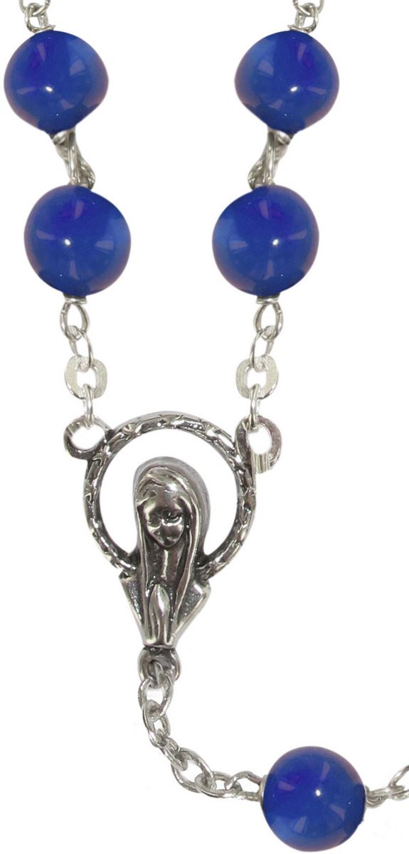 rosario in argento in agata blu con grani tondi mm 6