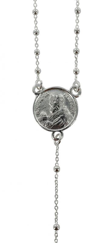 rosario san pio in argento 925 con grani tondi da Ø 1,5 mm su catena con moschettone