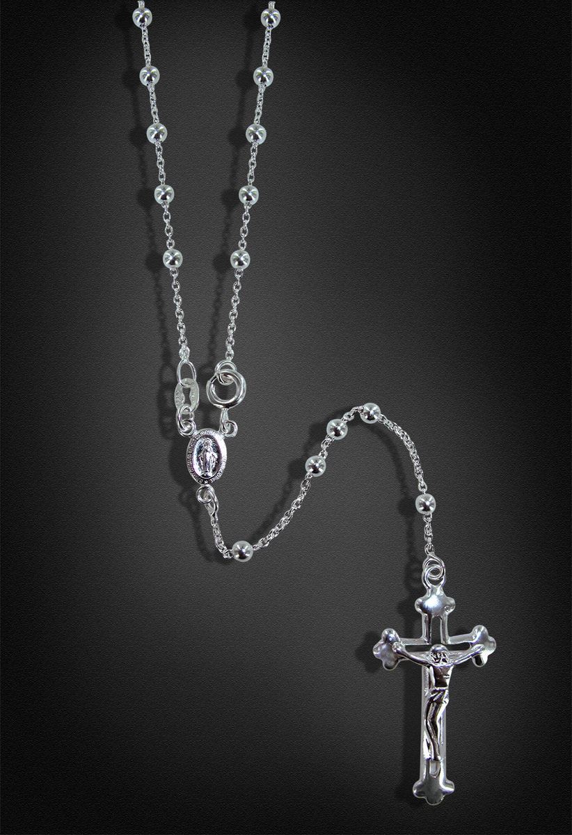rosario in argento 925 con grani tondi da Ø 3 mm con moschettone