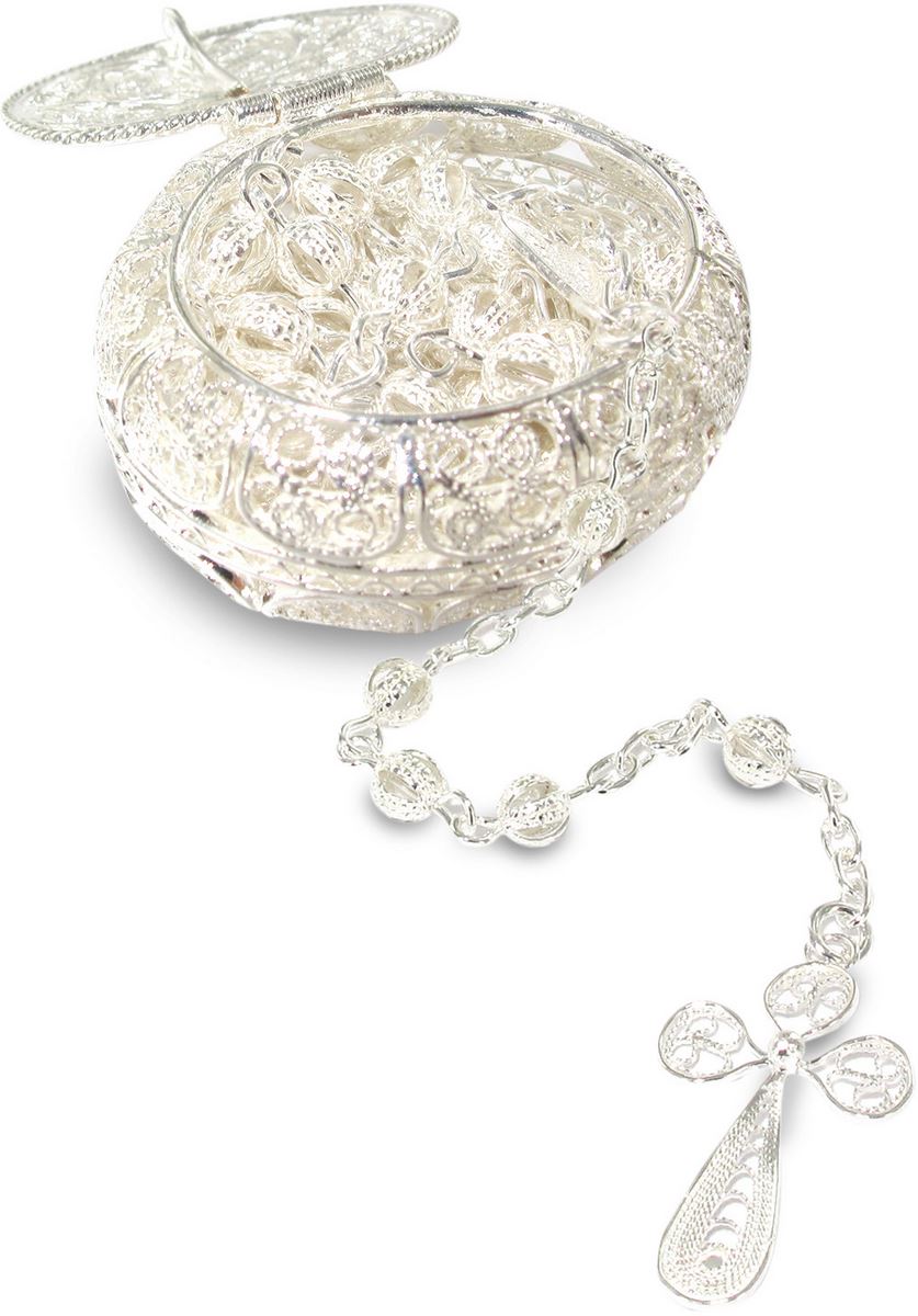 rosario filigrana in argento 925 con grani da Ø 4 mm e la scatolina ovale