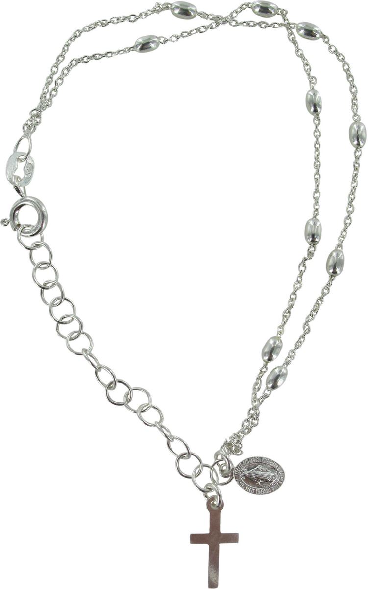 braccialetto in argento 925 con grani ovali e catena doppia