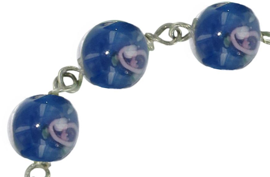 braccialetto con grani a forma di roselline in vetro blu mm 6,5 e argento 925