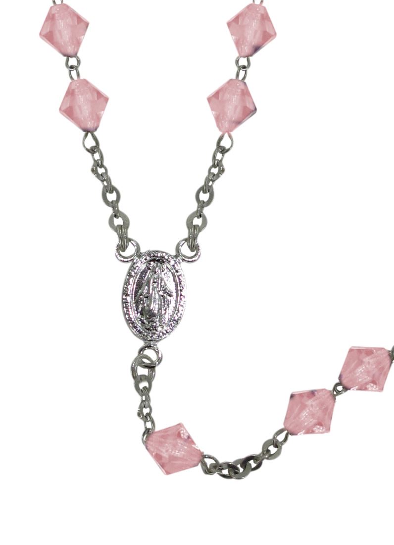 rosario cristallo rondello con grani mm 7 color rosa legatura in argento 925 