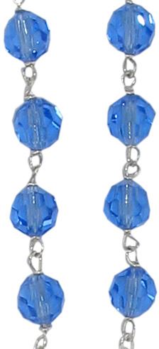 rosario con grani in cristallo sfaccettato da Ø 5 mm color azzurro e legatura in argento 925 