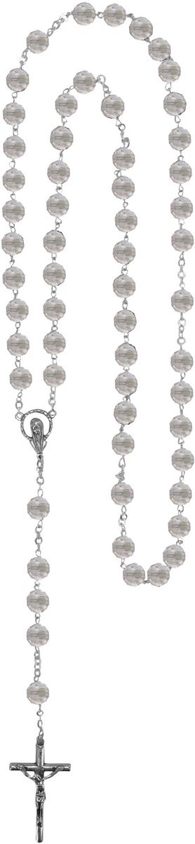 rosario con grani in cristallo sfaccettato da Ø 6 mm color bianco e legatura in argento 925 