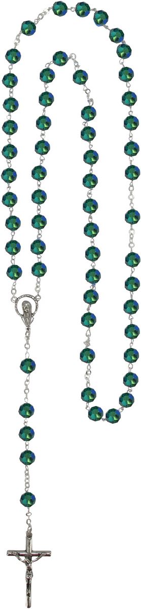 rosario con grani in cristallo sfaccettato da Ø 6 mm color verde e legatura in argento 925 
