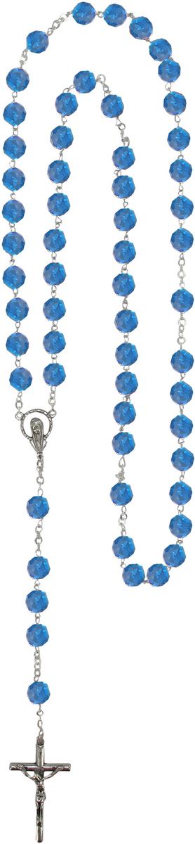 rosario con grani in cristallo sfaccettato da Ø 7 mm color azzurro con legatura in argento 925 