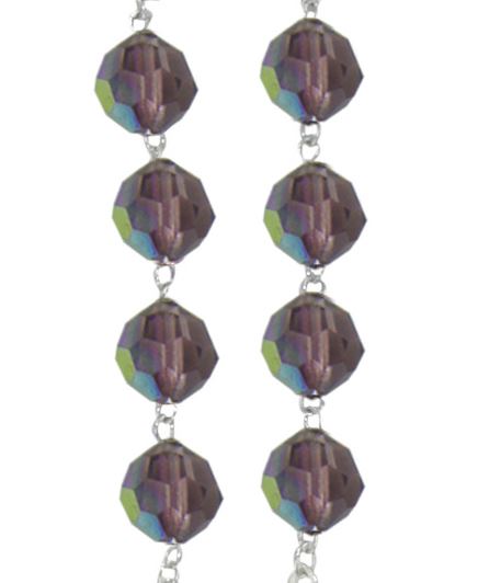 rosario con grani in cristallo sfaccettato da Ø 8 mm color ametista e legatura in argento 925 