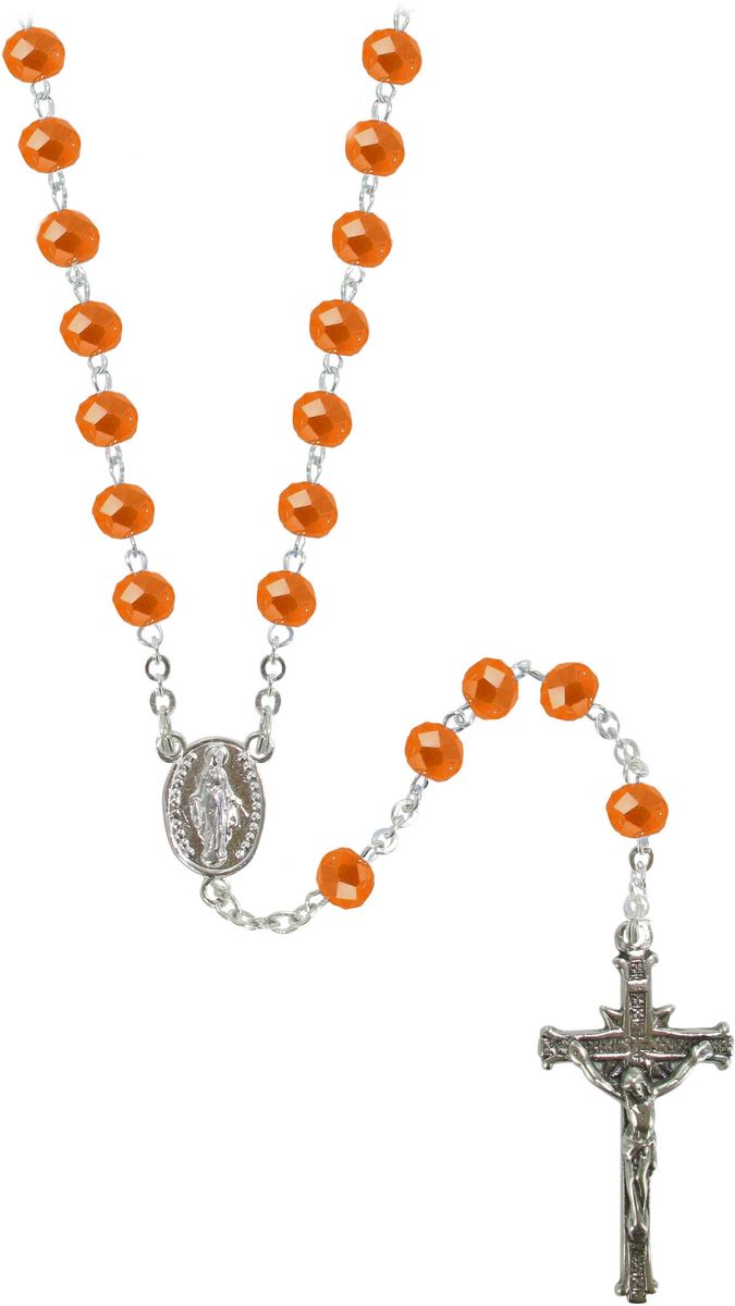 rosario cristallo sfaccettato opacizzato con grani mm 6 color arancio legatura in argento 925 