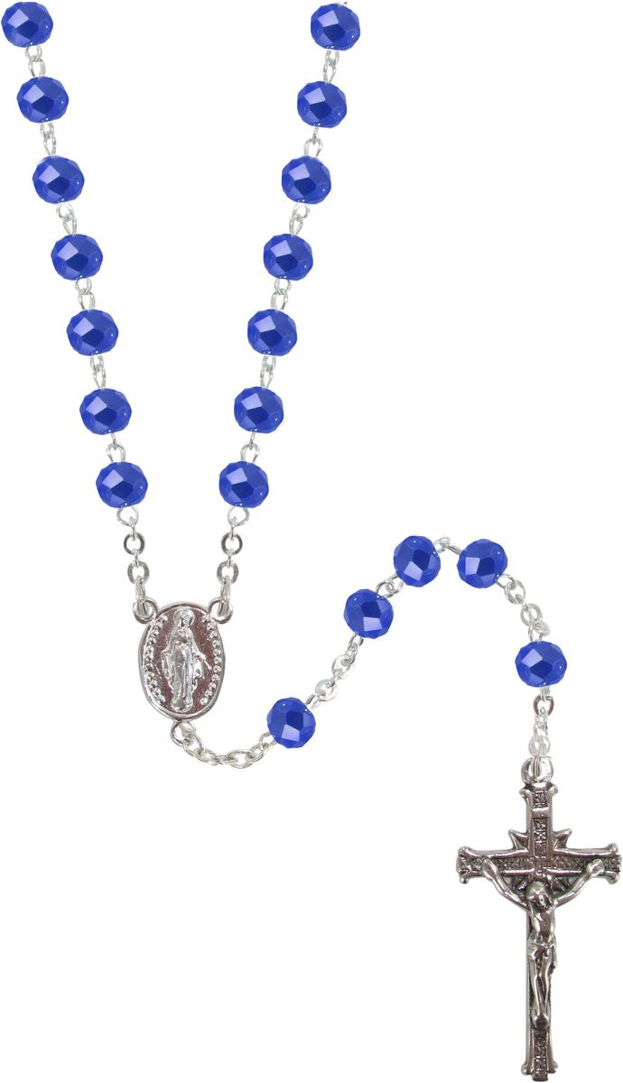rosario cristallo sfaccettato opacizzato con grani mm 6 color blu legatura in argento 925 
