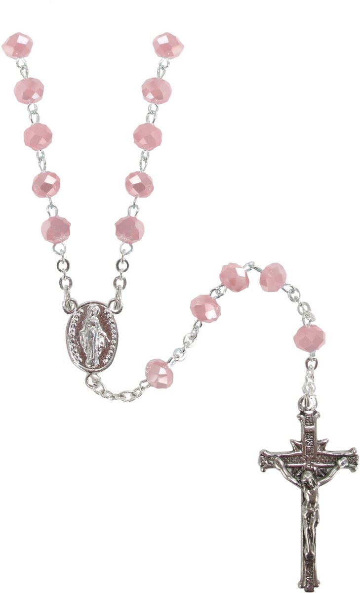 rosario cristallo sfaccettato opacizzato con grani mm 6 color rosa legatura in argento 925 