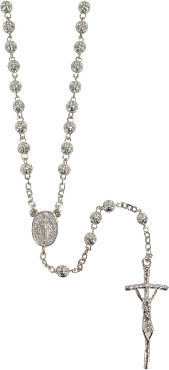 rosario in argento 925 con grani rigati da Ø 5 mm