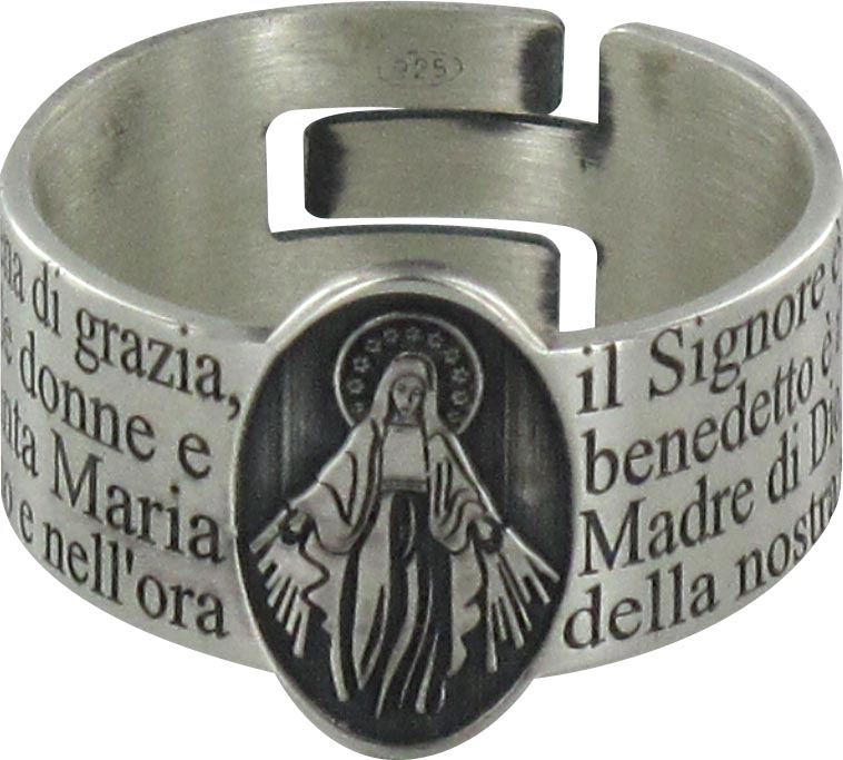 anello in argento 925 con l'incisa preghiera ave maria misura italiana n°20 - diametro interno mm 19,1 circa