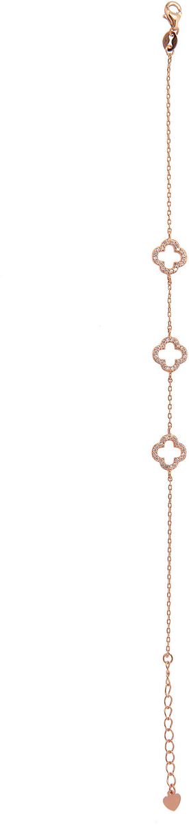 braccialetto con tre quadrifogli traforati con strass bianchi in argento 925 con bagno in oro rosa 