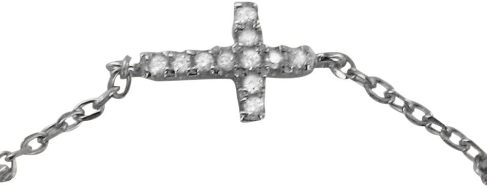 braccialetto con tre croci con strass bianchi in argento 925 con bagno in oro bianco