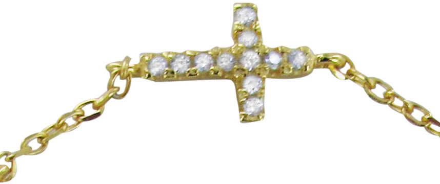 braccialetto con tre croci con strass bianchi in argento 925 con bagno in oro giallo