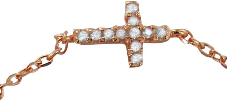 braccialetto con tre croci con strass bianchi in argento 925 con bagno in oro rosa 