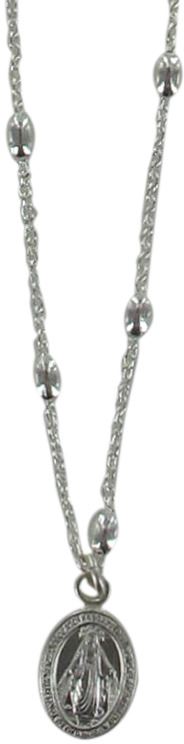 collana con grani ovali e medaglietta madonna miracolosa, argento 925, 1 cm