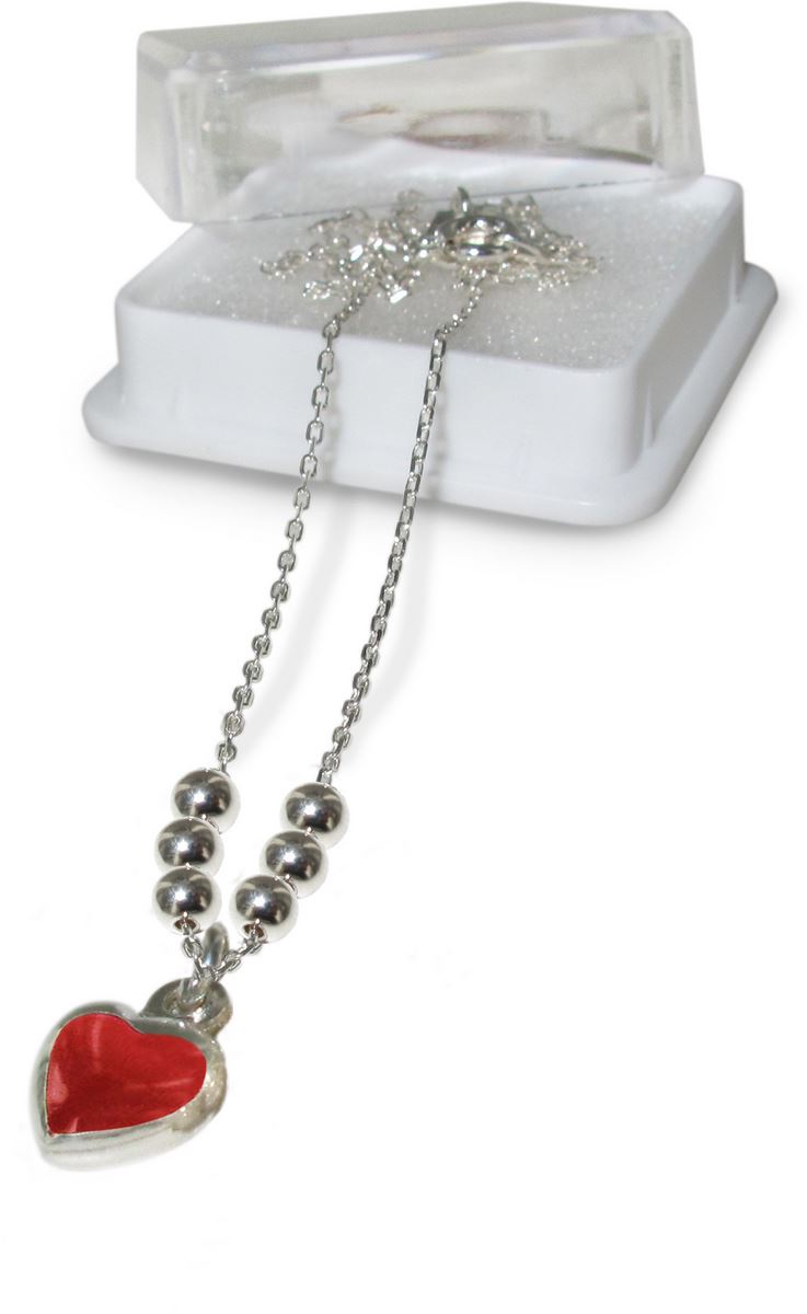 collana con ciondolo a forma di cuore con smalto rosso cm 0,8 in argento 925