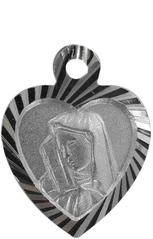 medaglia madonna addolorata in argento 925 a forma di cuore - 1,4 cm
